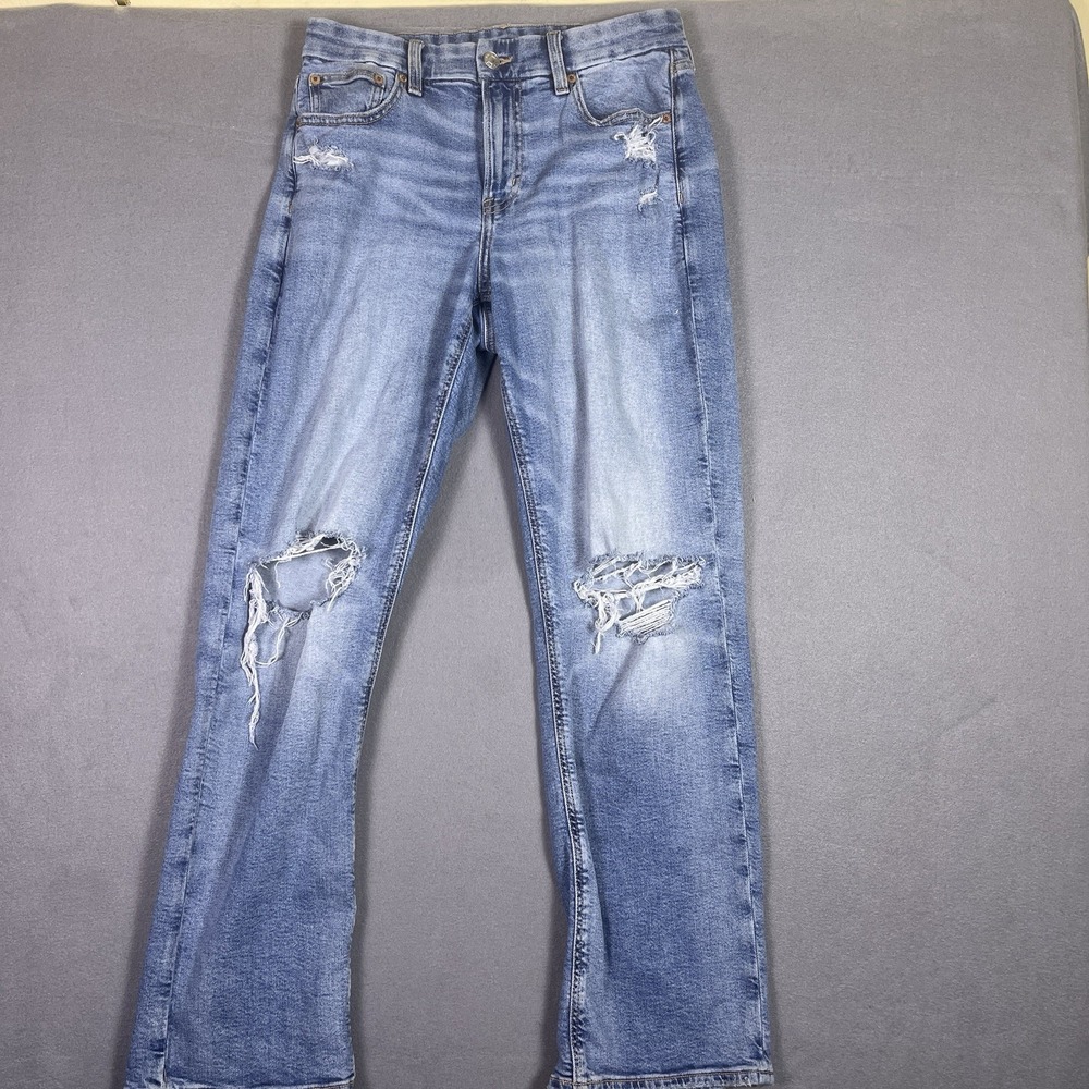 American Eagle Curvy Straight Jeans Womens 8 Blue Distressed Denim Mid Rise